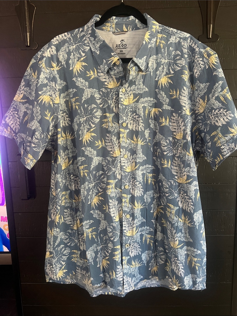 Izod Blue Short-Sleeve Tropical Print Button-Down Shirt